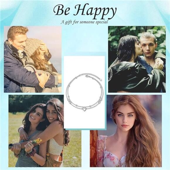 Sterling Silver Heart Infinity Anklet Adjustable Layered Beach Jewelry Women - Picture 5 of 8